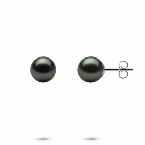 Radiant Edge Tahitian Black Pearl Earrings in White Gold - 9-10mm