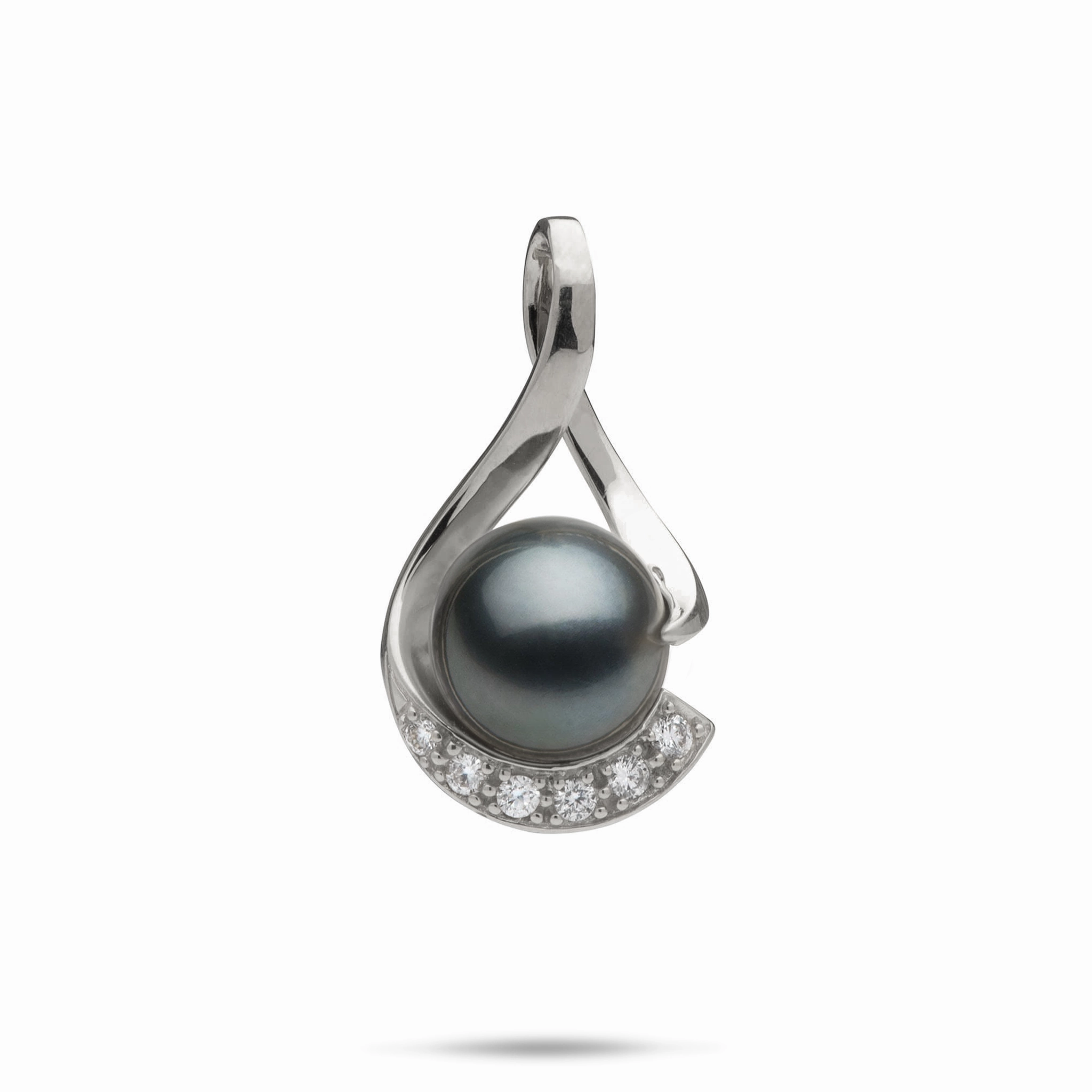 Wardrobe Staple Tahitian Black Pearl Infinity Pendant in White Gold with Diamonds - 11-12mm