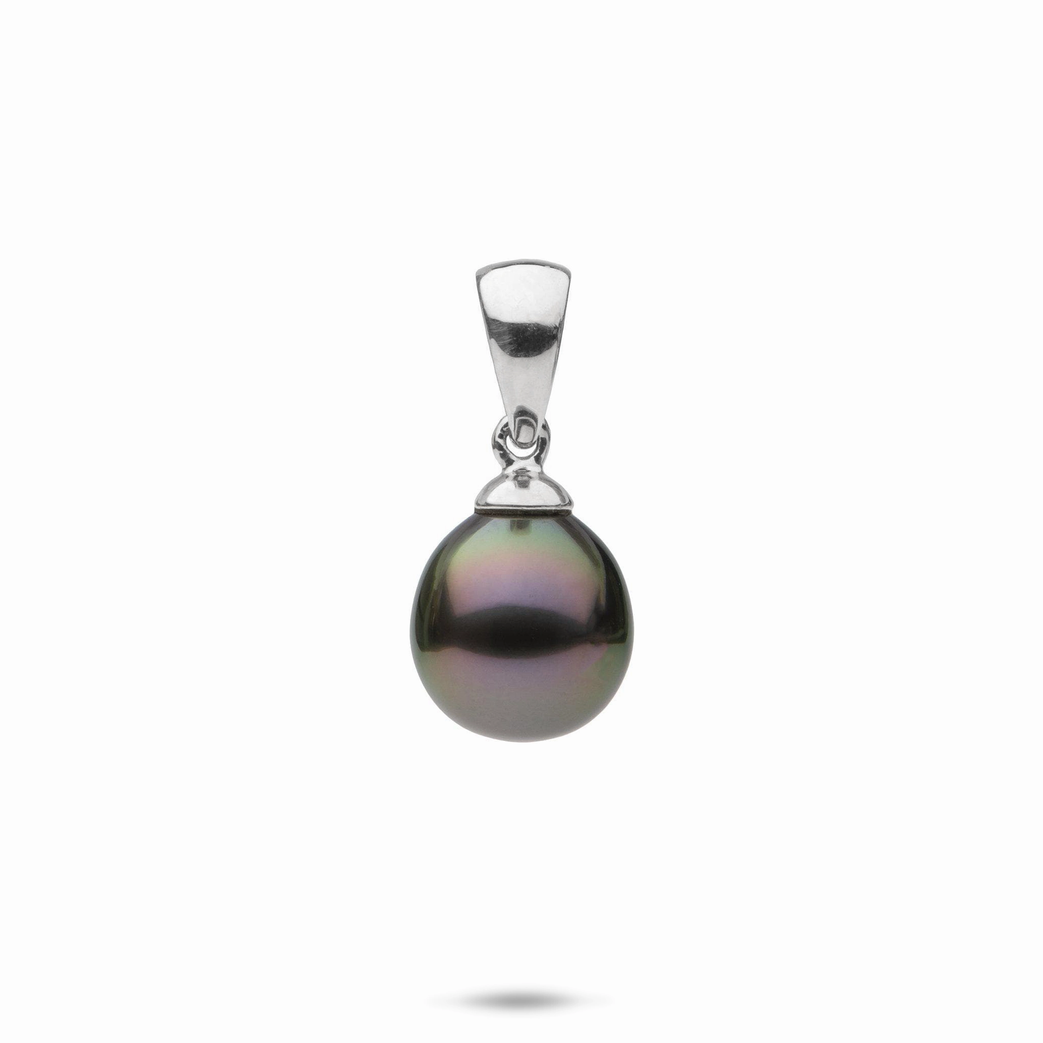 Shiny Accent Tahitian Black Pearl Pendant in White Gold - 8-12mm