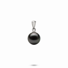 Charming Sparkle Tahitian Black Pearl Pendant in White Gold - 9-10mm