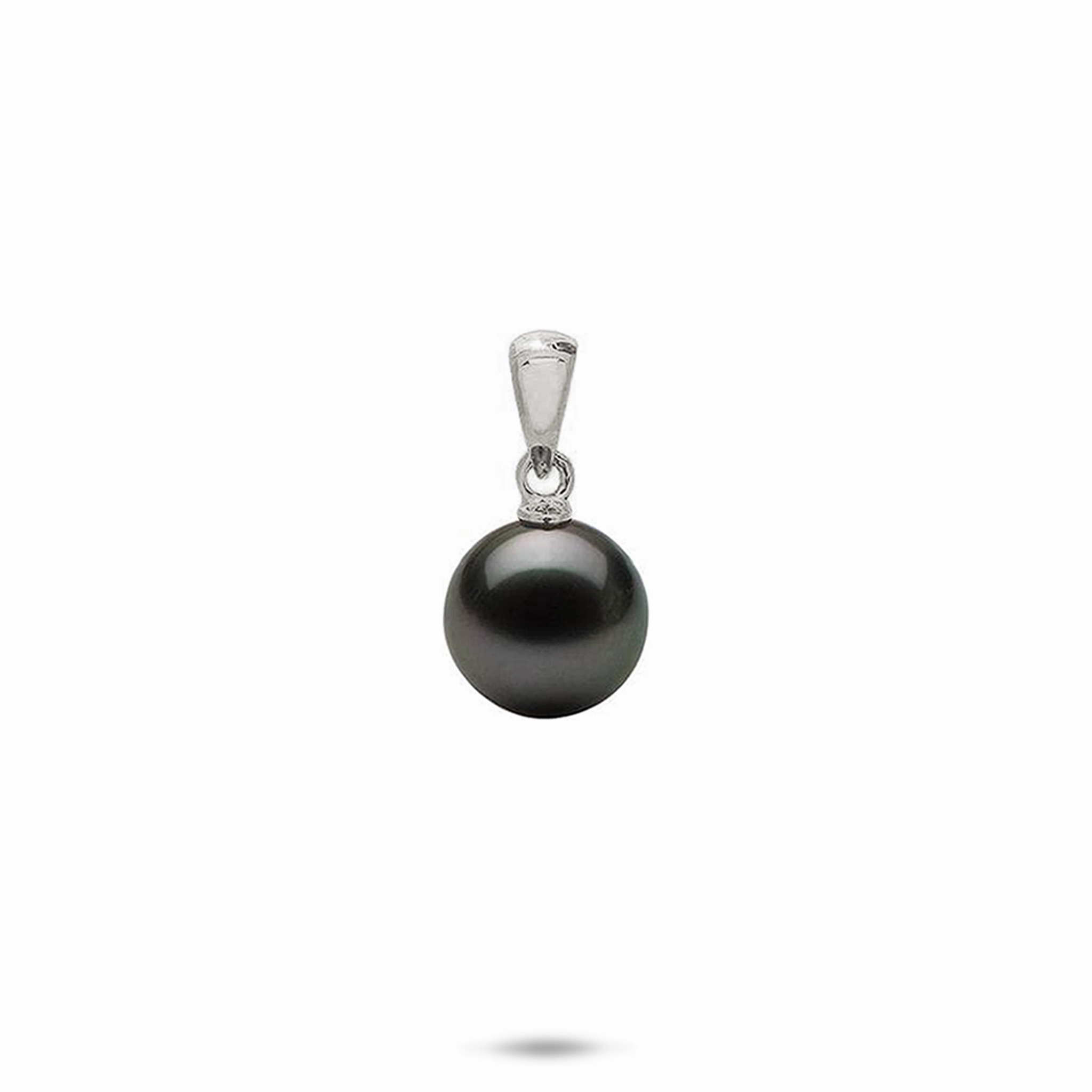 Charming Sparkle Tahitian Black Pearl Pendant in White Gold - 9-10mm
