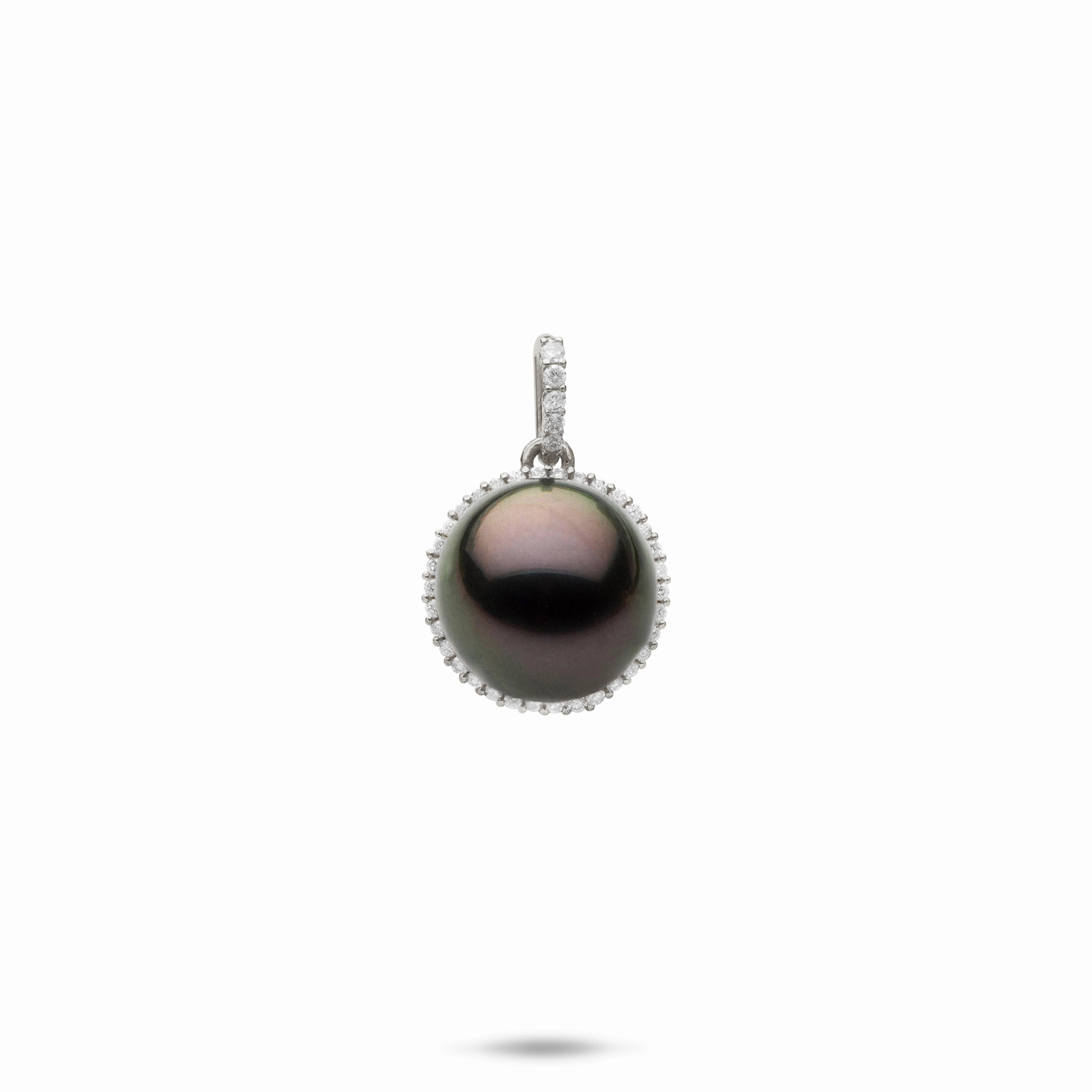 Intricate Work Tahitian Black Pearl Pendant in White Gold with Diamonds - 10-11mm