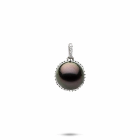 Tahitian Black Pearl Pendant in White Gold with Diamonds - 10-11mm Chic Accessory