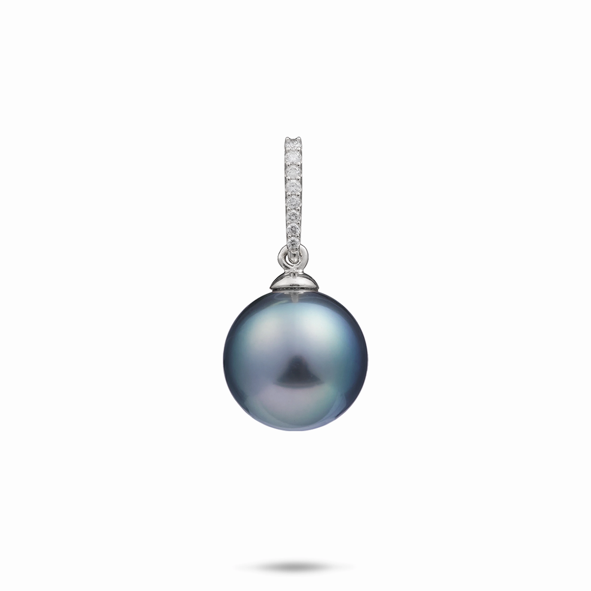 Tahitian Black Pearl Pendant in White Gold with Diamonds - 12-14mm Vibrant Edge
