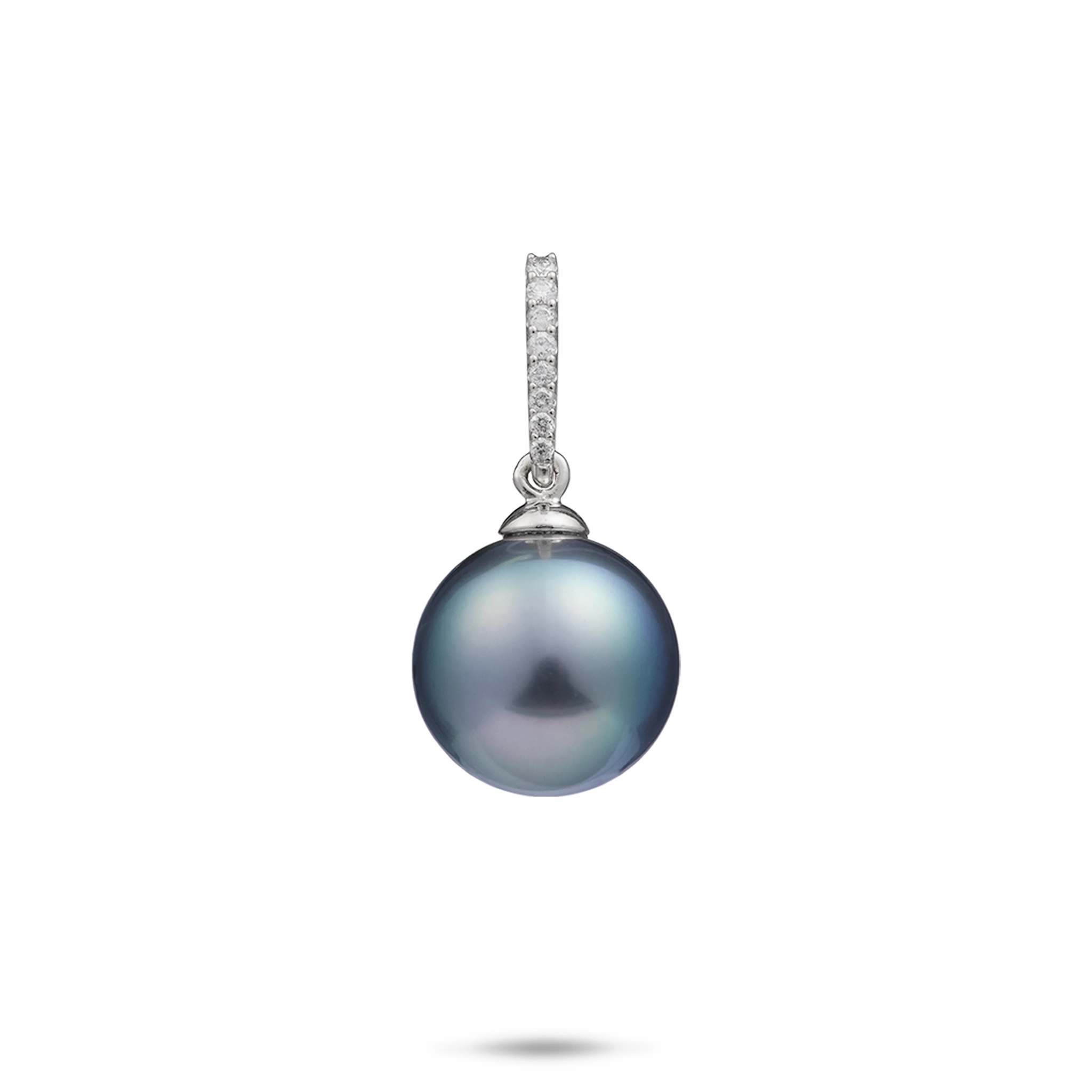 Tahitian Black Pearl Pendant in White Gold with Diamonds - 12-14mm Cool Form