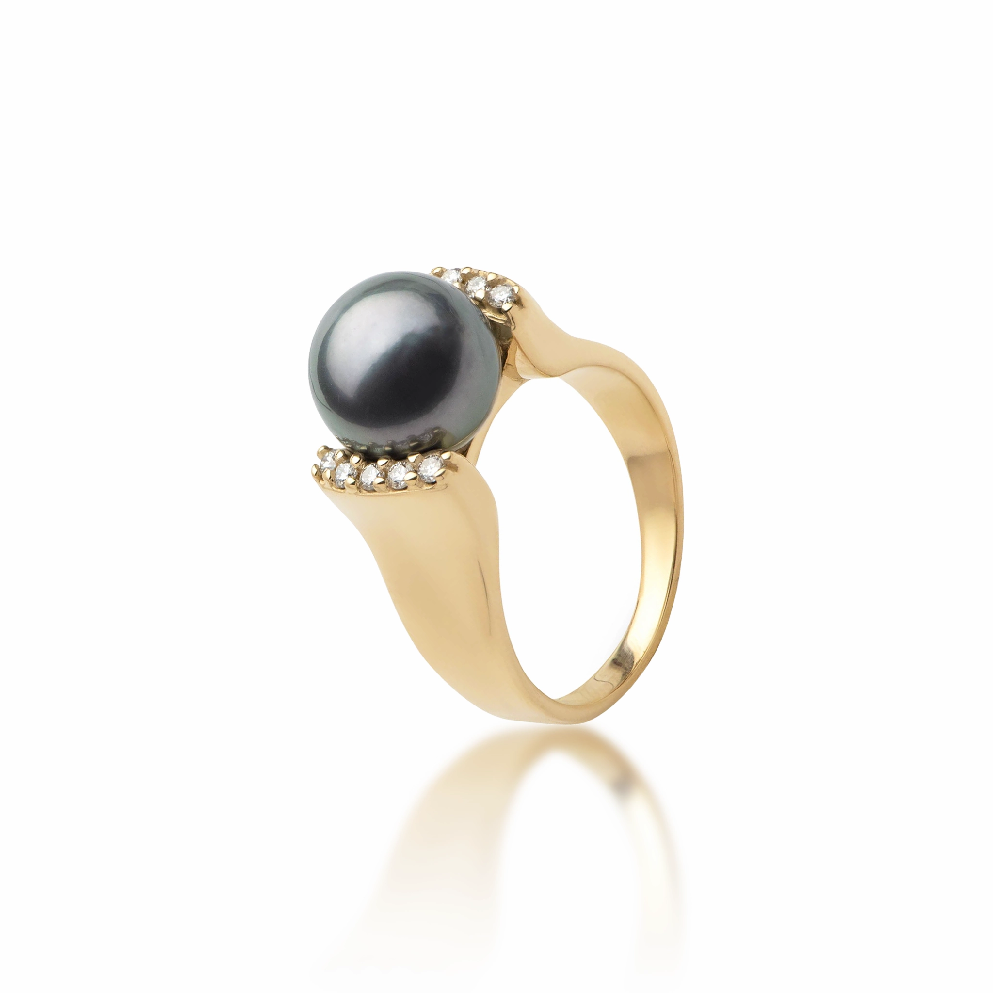 Seasonal Pick Luxury Line Tahitian Black Pearl Ring in Gold with Diamonds - 9-10mm