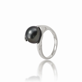 Everyday Look Tahitian Black Pearl Ring in White Gold - 10-11mm