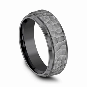 Tantalum Hammered Wedding Band with Beveled Edge Distinctive Design