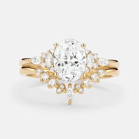 1.0ct Oval Cut Lab Grown Diamond Ring Set 2pcs - Freya Handcrafted Shine Luxury Aura