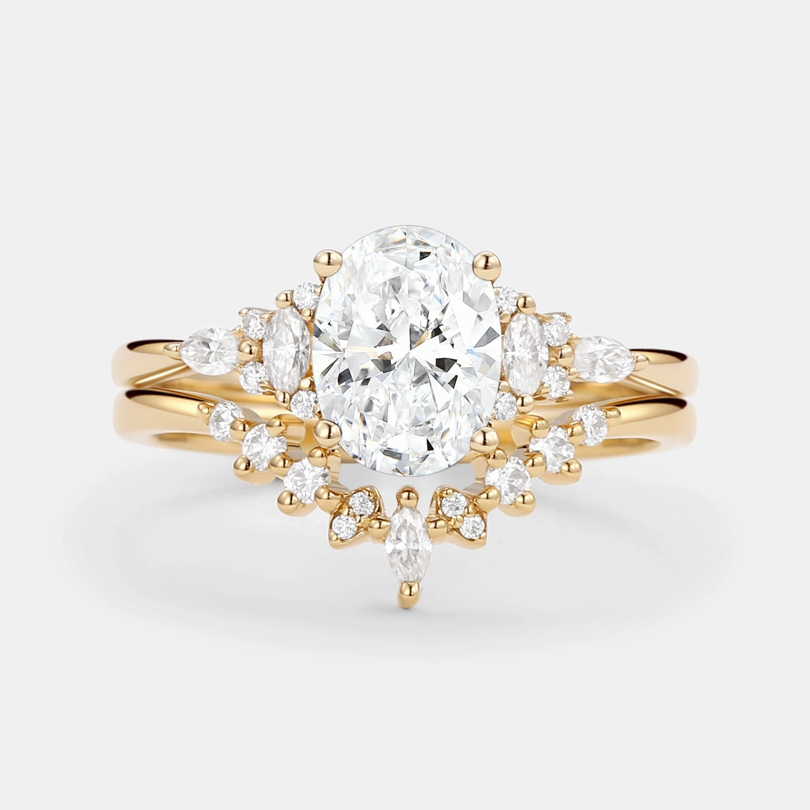 Impeccable Detail 1.0ct Oval Cut Lab Grown Diamond Ring Set 2pcs - Freya