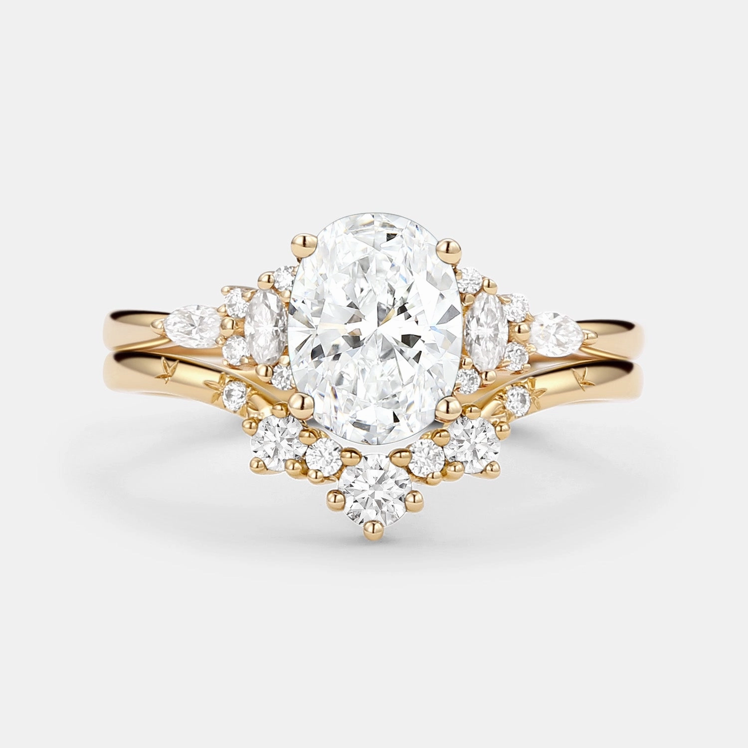 Oval Cut Lab Grown Diamond Engagement Ring Sets 2pcs Cool Fit