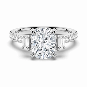 Stunning Finish Gala Look Three Stone Cushion & Half Moon Moissanite Engagement Ring with Pav?? Band