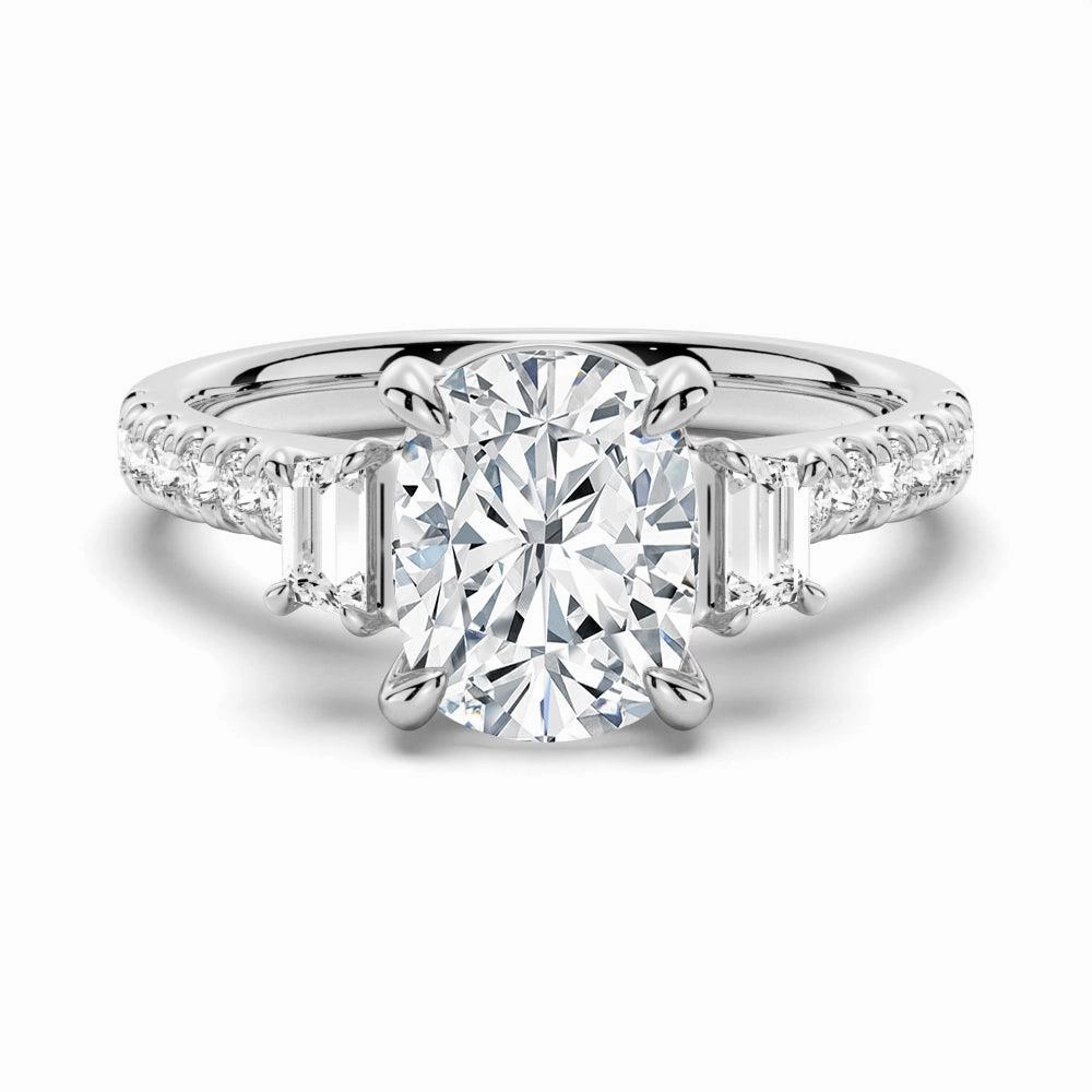 Breezy Look Three Stone Cushion & Half Moon Moissanite Engagement Ring with Pav?? Band