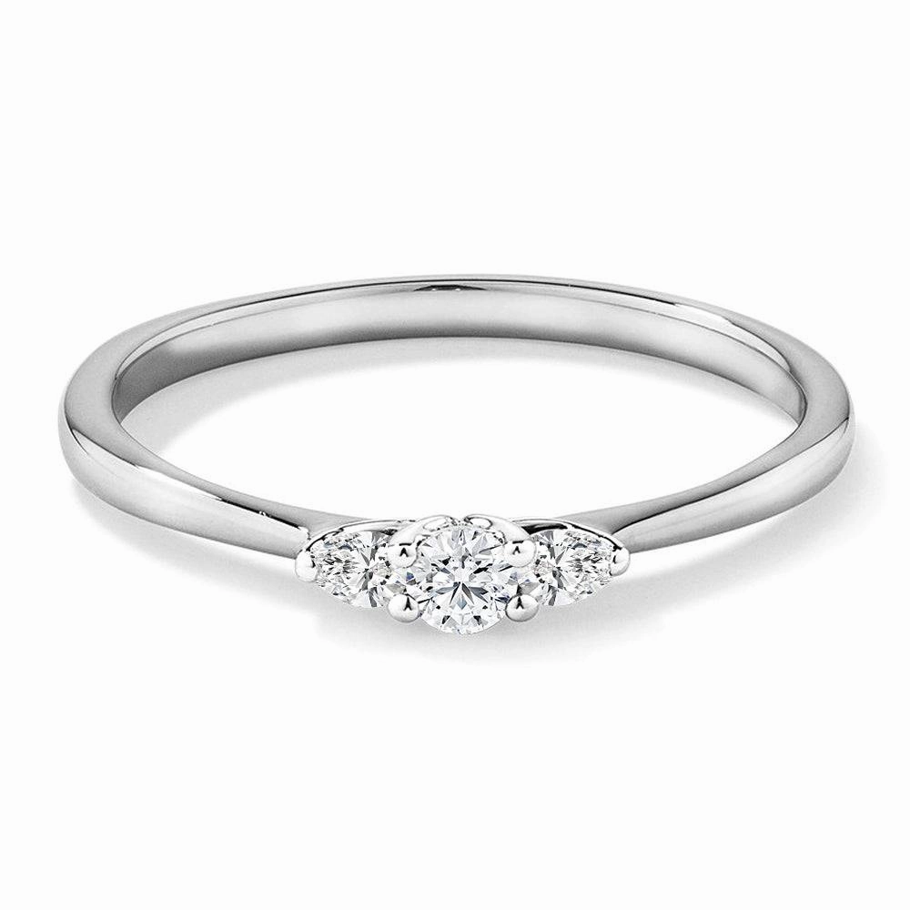 Three Stone Round Brilliant and Oval Cut Lab Grown Diamond Promise Ring Minimal Glow