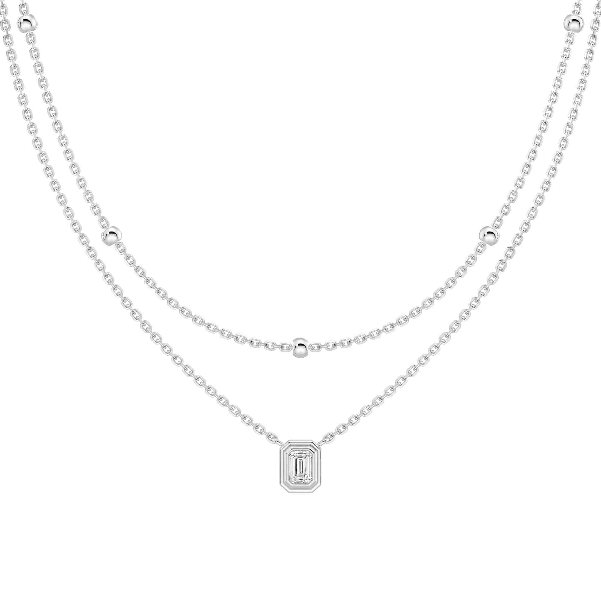 Layered Emerald Cut Lab Grown Diamond Necklace Graceful Mood Bold Jewelry
