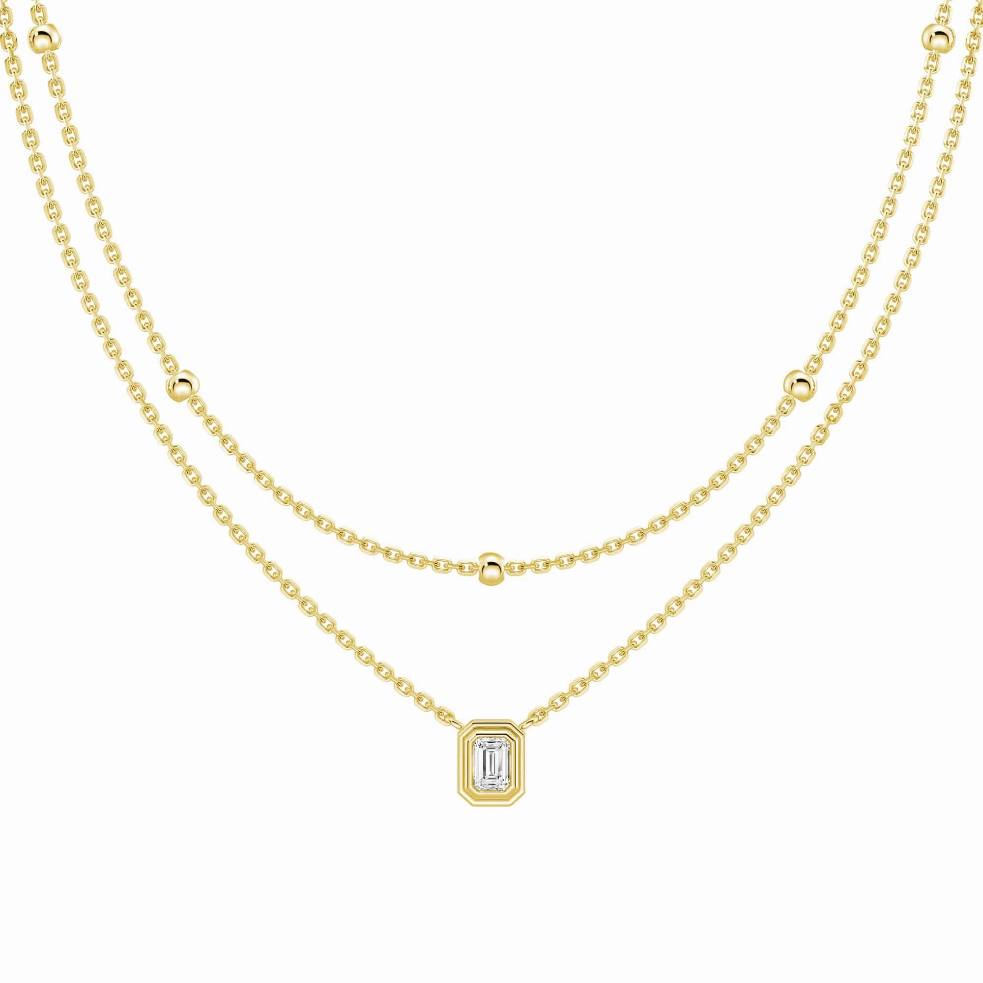 Dynamic Detail Layered Emerald Cut Lab Grown Diamond Necklace