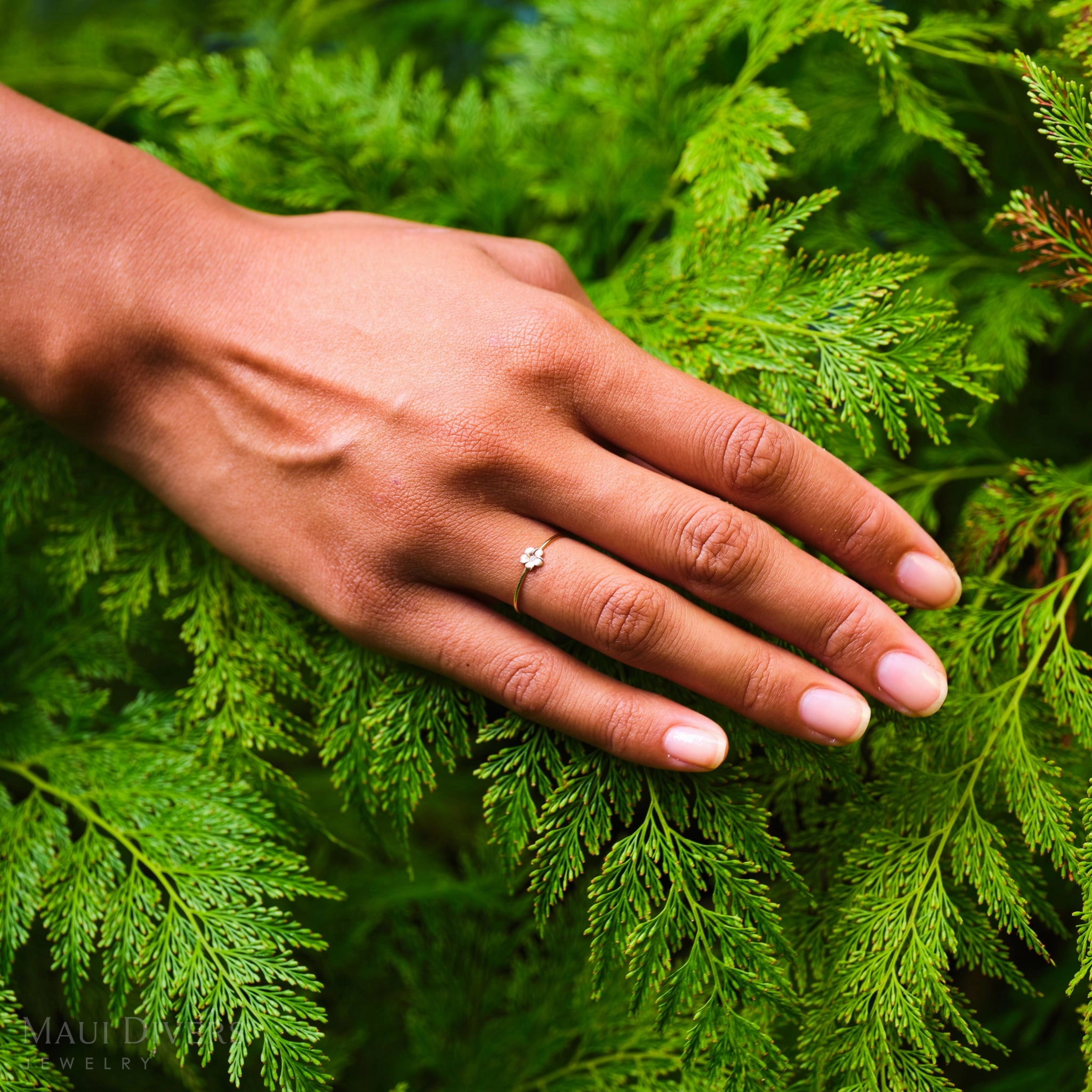 Plumeria Ring in Two Tone Gold with Diamond - 5mm Sparkling Edge