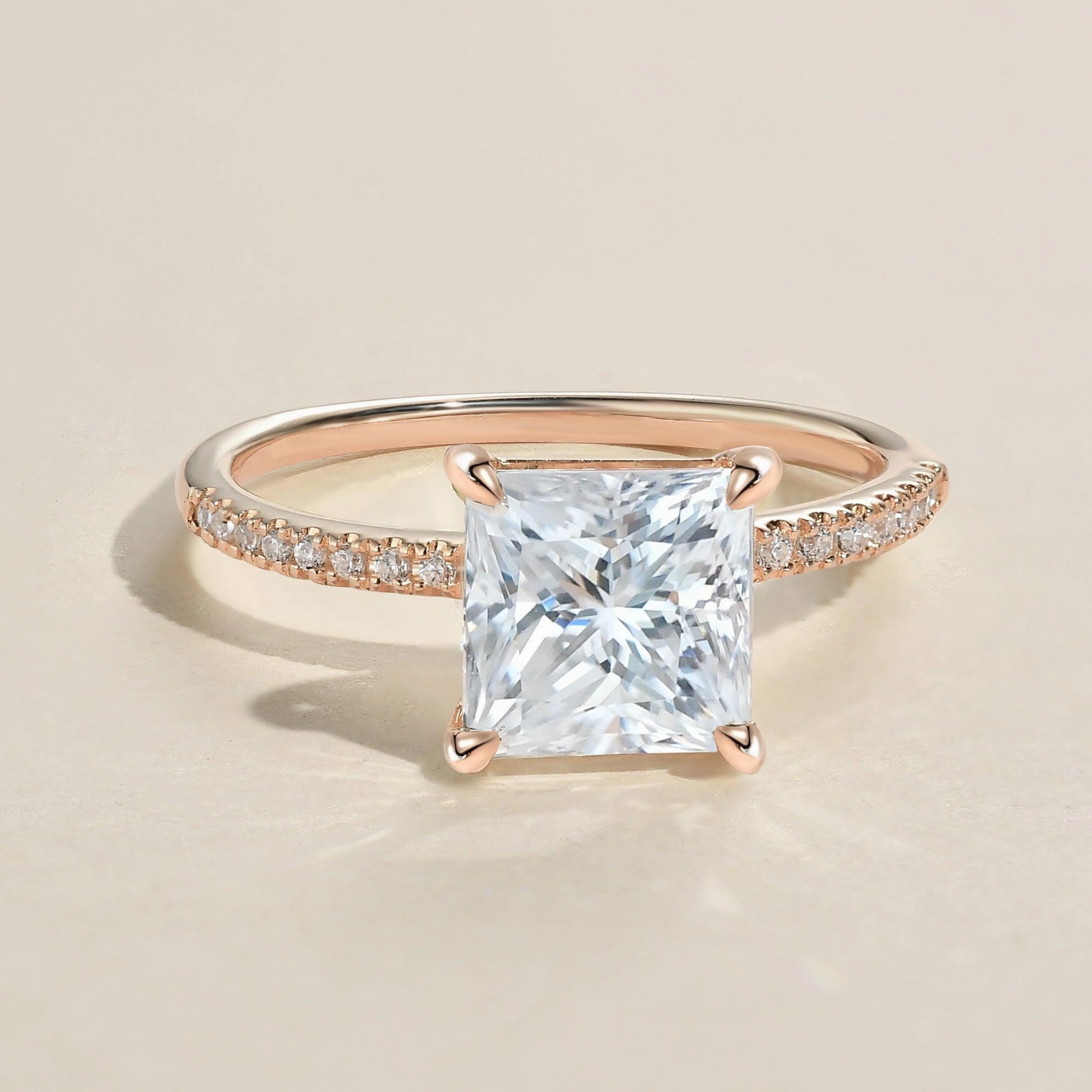 Stylish Flow 1.0ct Princess Cut Moissanite Pave Solitaire Ring