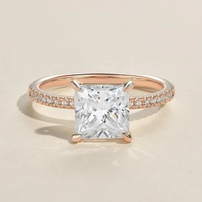1.0ct Princess Cut Moissanite Pave Solitaire Ring Inspired Feature