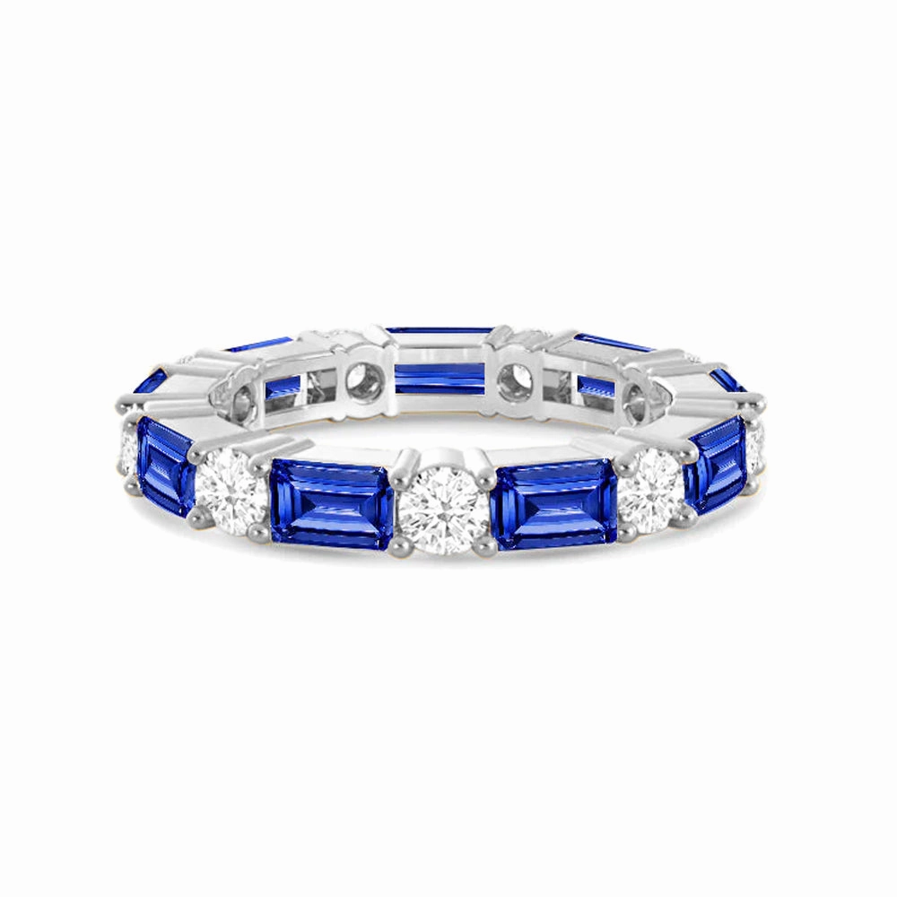 Timeless Created Sapphire and Lab Grown Diamond Eternity Band Shimmering Accent Dramatic Flare