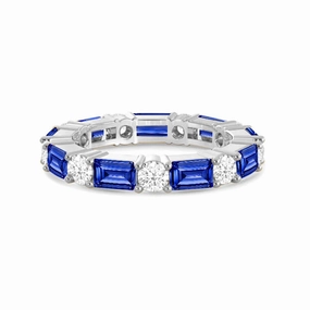 Timeless Created Sapphire and Lab Grown Diamond Eternity Band Shimmering Accent Dramatic Flare