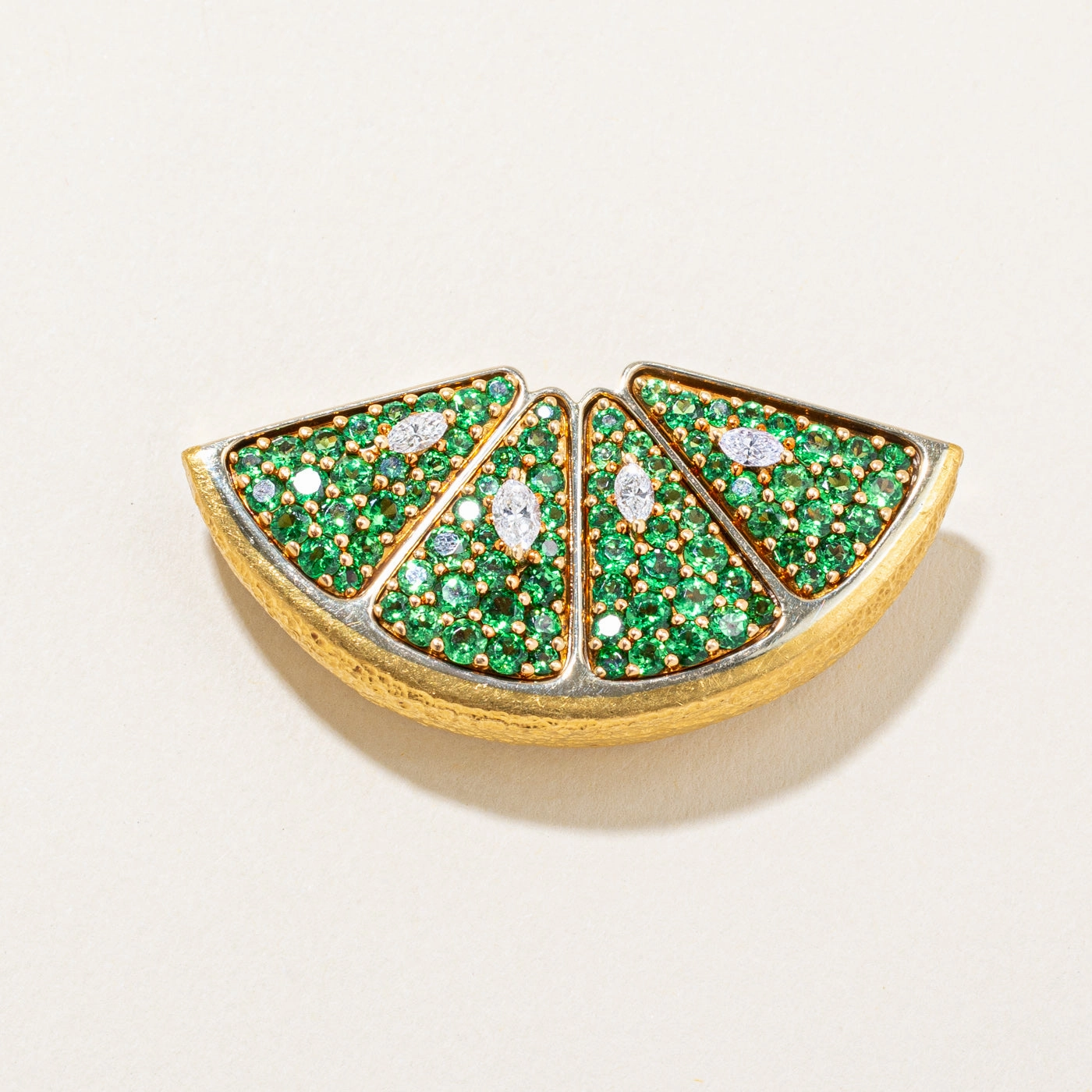 'Mark Patterson' Diamond & Tsavorite Lime Brooch | 2.90ctw, 0.25ctw | Travel Mood