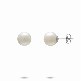 South Sea White Pearl Earrings in White Gold - 8-9mm Holiday Glow