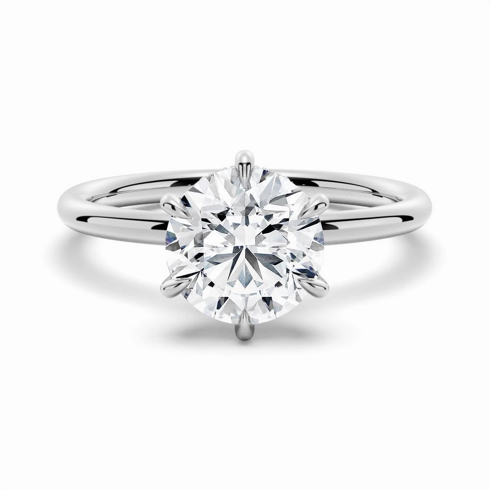 Simple Accent Six Prong Solitaire Moissanite Engagement Ring With Hidden Halo