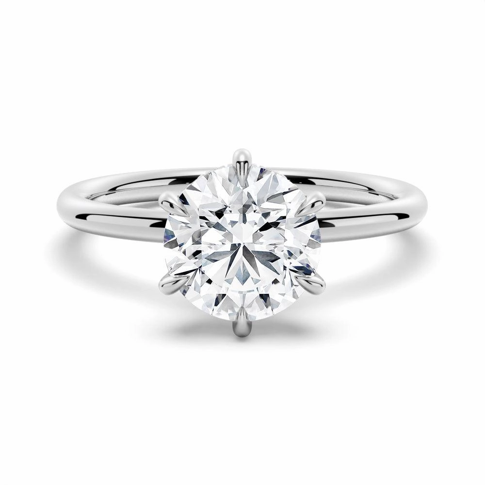 Elegant Style Six Prong Solitaire Moissanite Engagement Ring With Hidden Halo