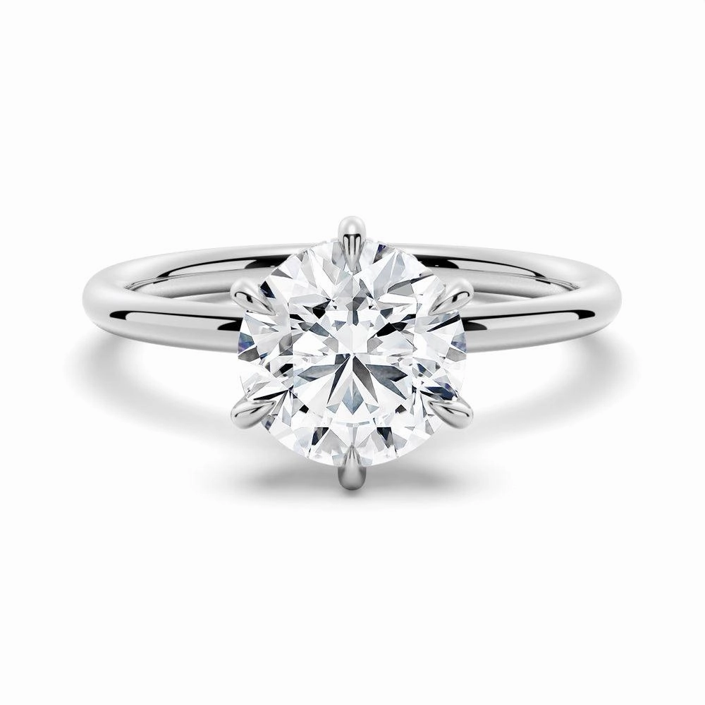 Six Prong Solitaire Moissanite Engagement Ring With Hidden Halo Timeless Highlight