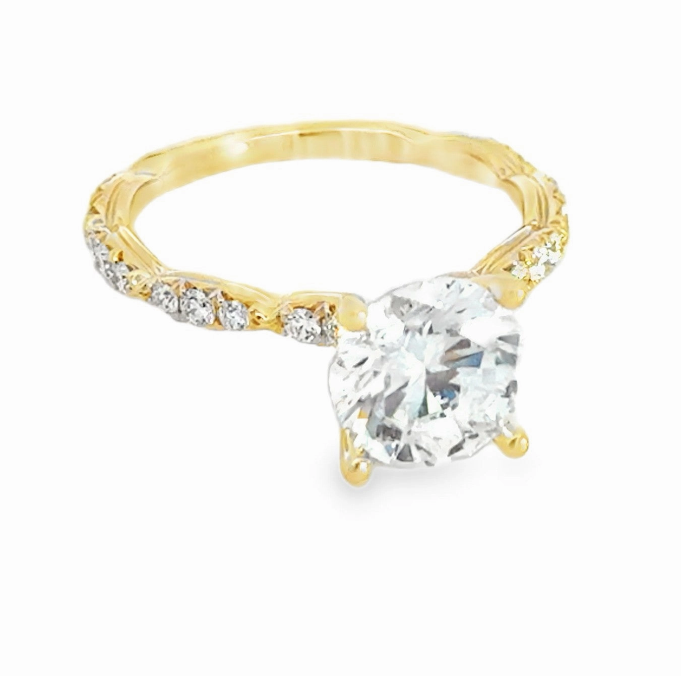 14K Round Cut Diamond Engagement Ring with Diamond Studded Band Timeless Touch Expressive Accent