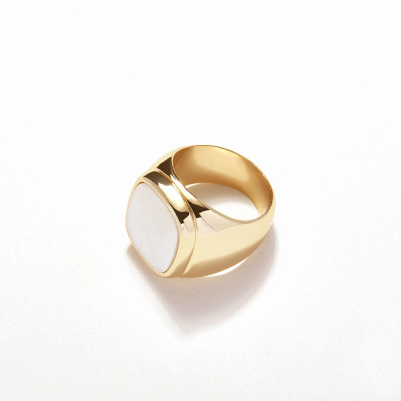 Timeless Mother of Pearl Wide Band Ring, Gold Signet Ring | Rhombus Ring, Gold Statement Ring Expressive Edge
