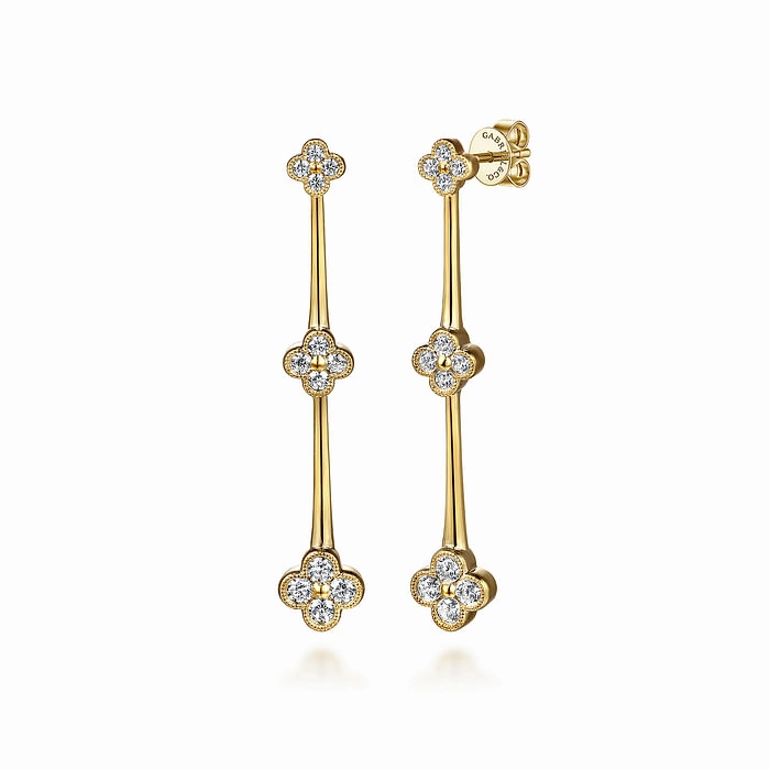 Dynamic Detail Artistic Mood 14K Yellow Gold Graduating Diamond Cluster Stud Drop Earrings