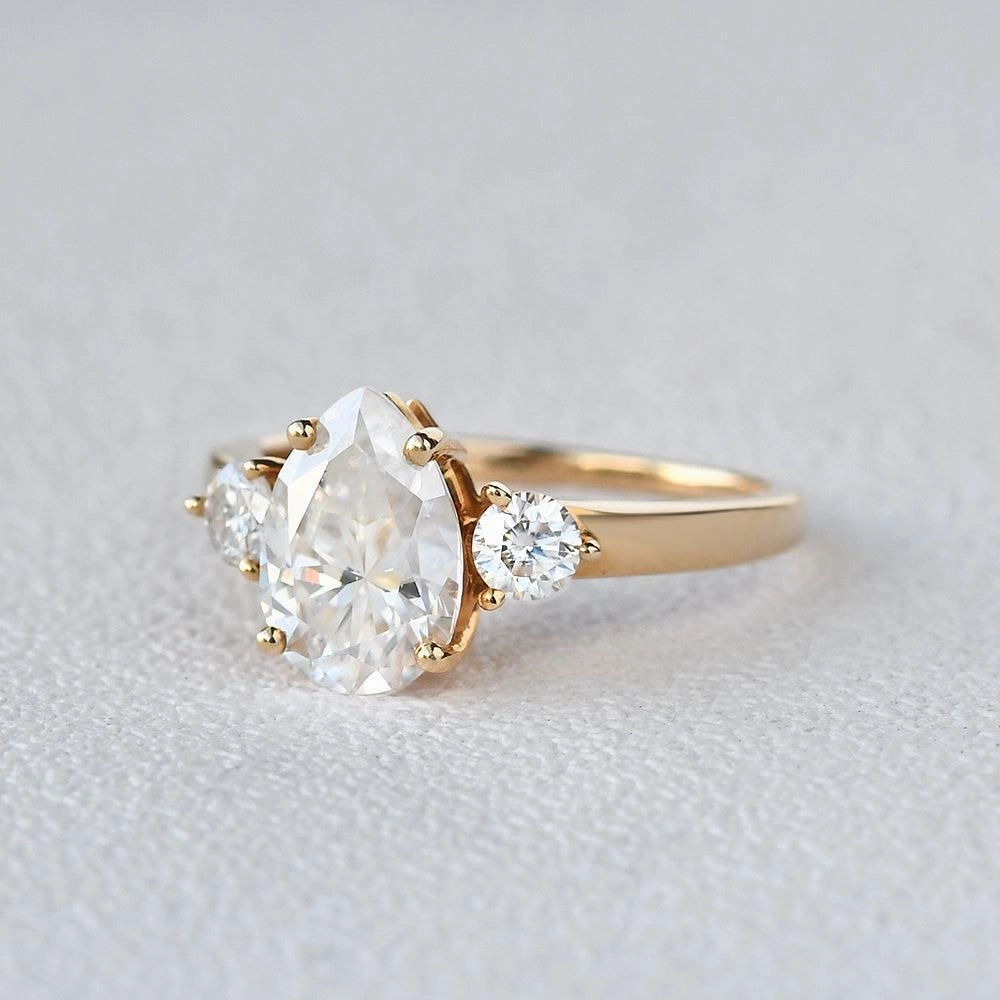 Pear Shaped Moissanite Three Stone Ring Versatile Fit