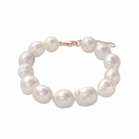 Refined Gifts Festive Wear 7.5-9" Adjustable South Sea Silver and White Pearl Bracelet in Gold - 9-13mm