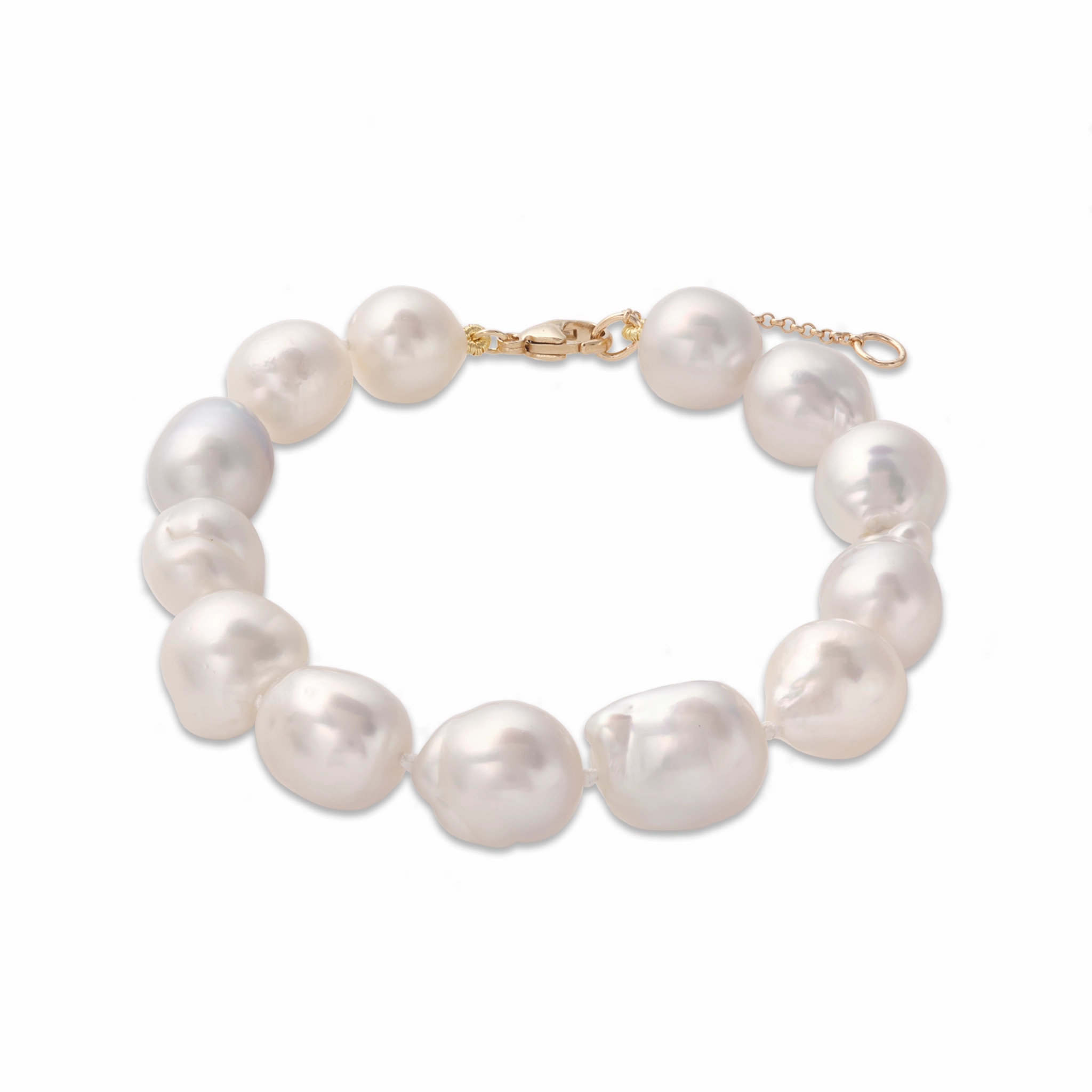 Refined Gifts Festive Wear 7.5-9" Adjustable South Sea Silver and White Pearl Bracelet in Gold - 9-13mm