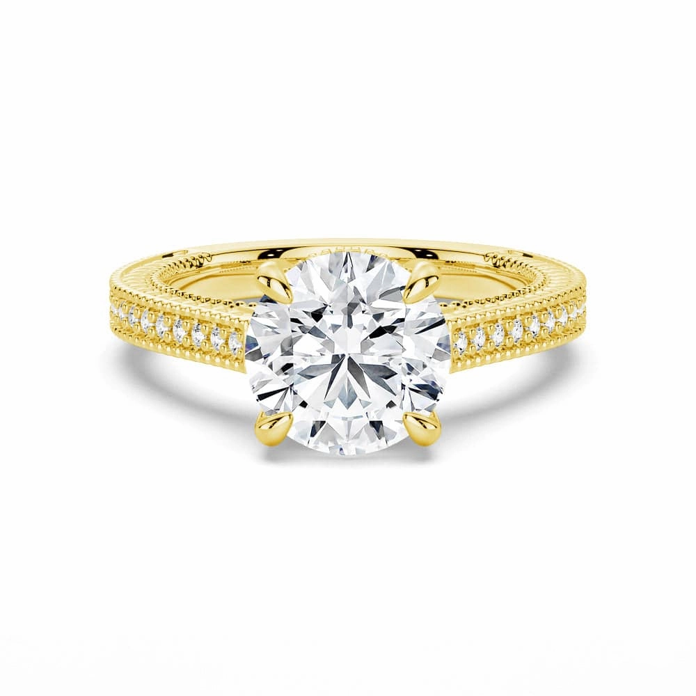 Round Pave Moissanite Cathedral Engagement Ring With Hidden Halo Daytime Style Luxury Shape