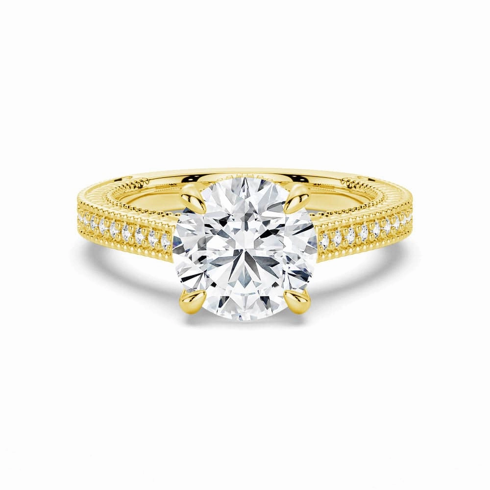Classic Edge Elegant Edge Round Pave Moissanite Cathedral Engagement Ring With Hidden Halo