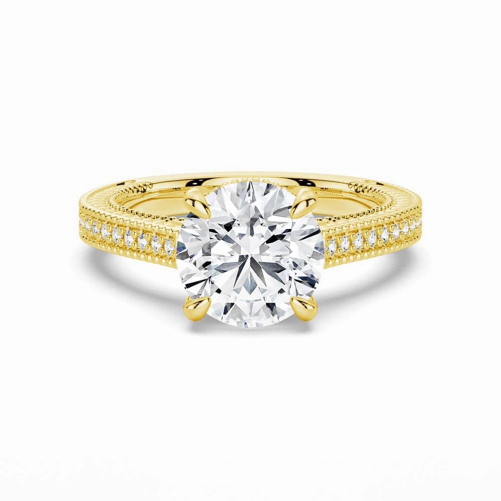 Luminous Sparkle Daywear Style Round Pave Moissanite Cathedral Engagement Ring With Hidden Halo
