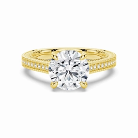Luminous Sparkle Daywear Style Round Pave Moissanite Cathedral Engagement Ring With Hidden Halo
