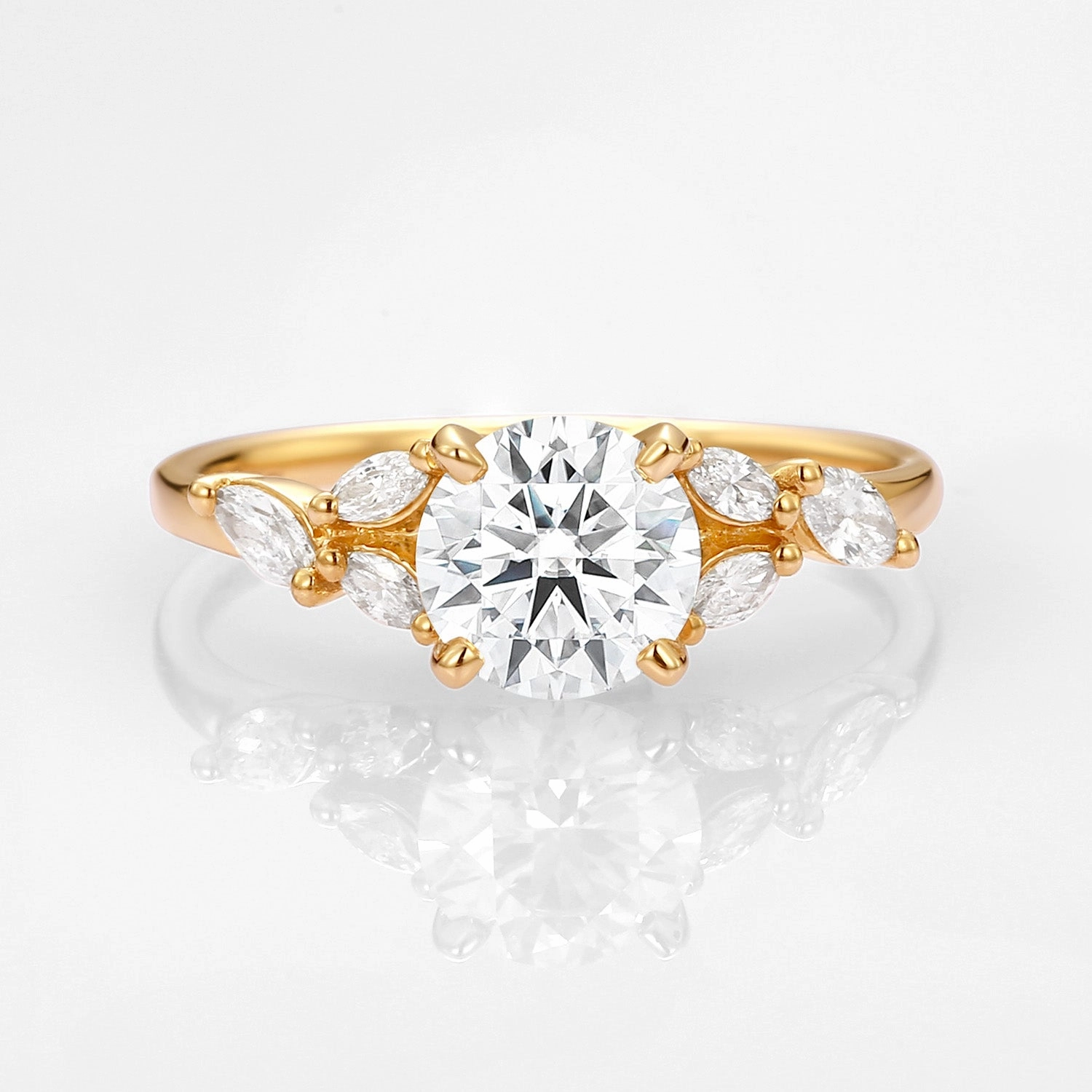 1.0ct Moissanite Leafy Vine & Cluster Marquise Ring - Alora Personal Shine