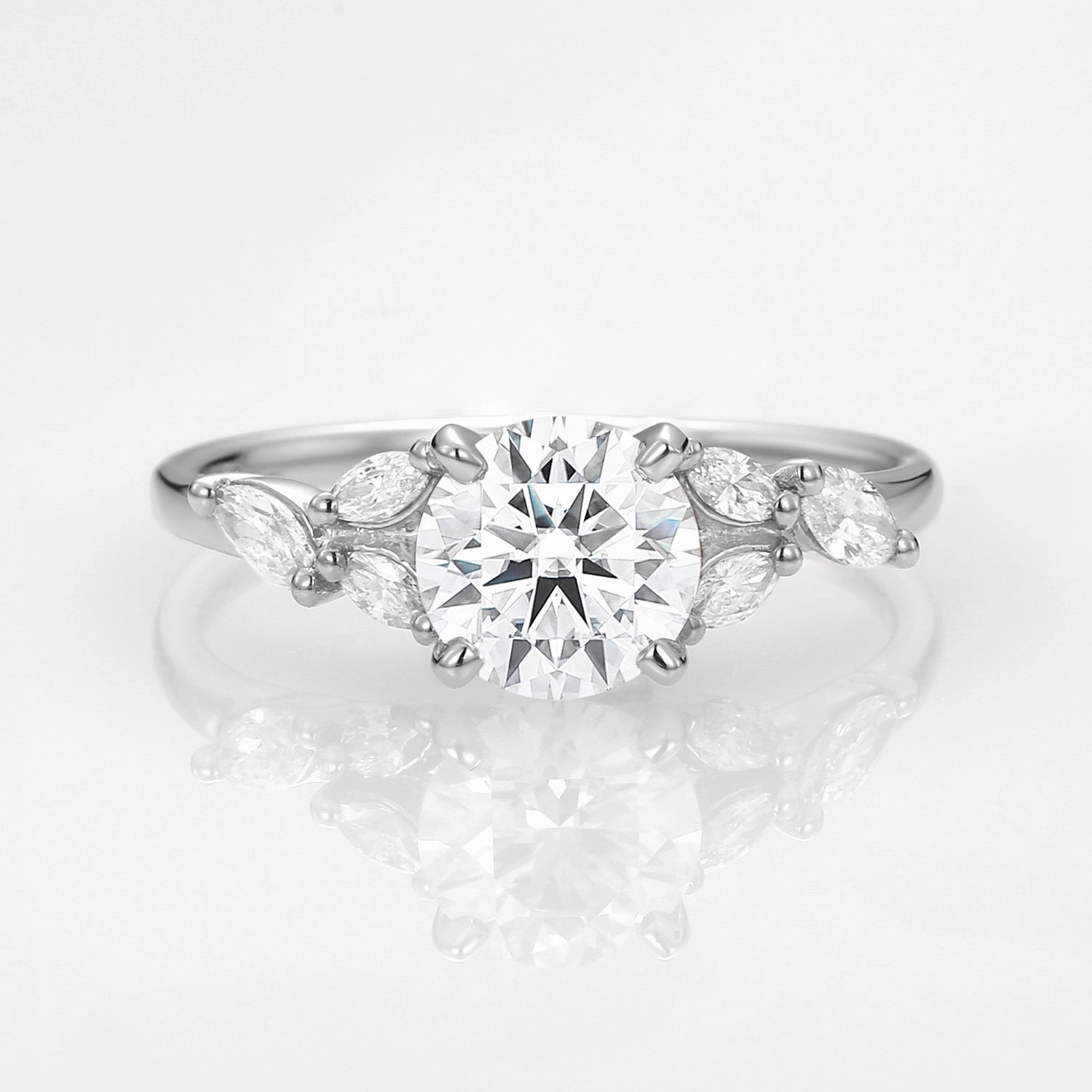 1.0ct Moissanite Leafy Vine & Cluster Marquise Ring - Alora Elegant Charm Soft Features