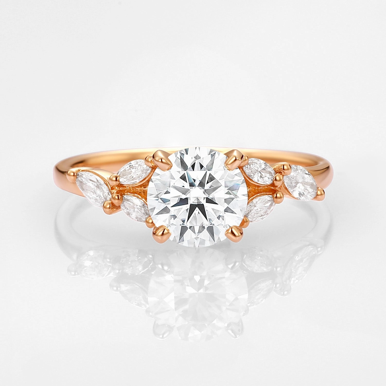 1.0ct Moissanite Leafy Vine & Cluster Marquise Ring - Alora Urban Style Shimmer Light