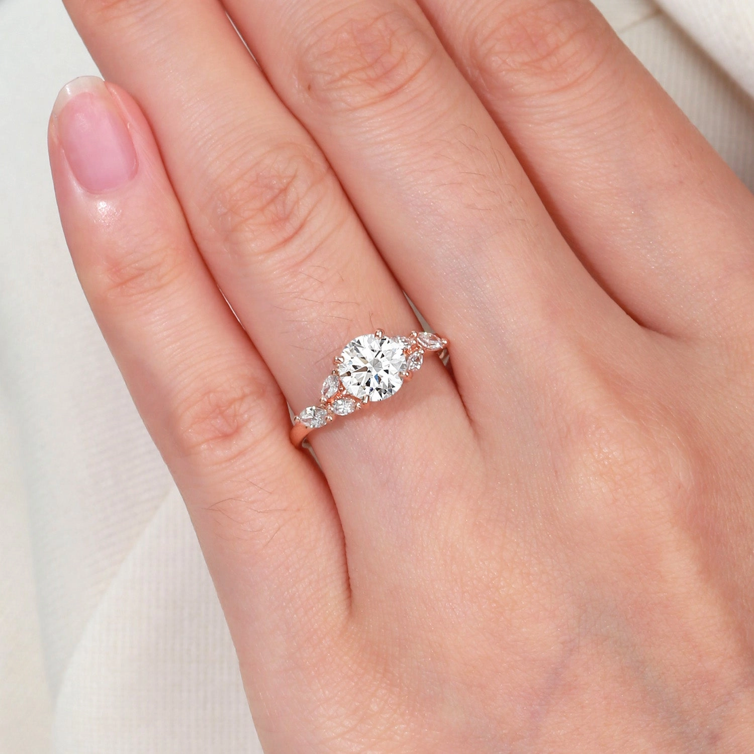 1.0ct Moissanite Leafy Vine & Cluster Marquise Ring - Alora Style Upgrade