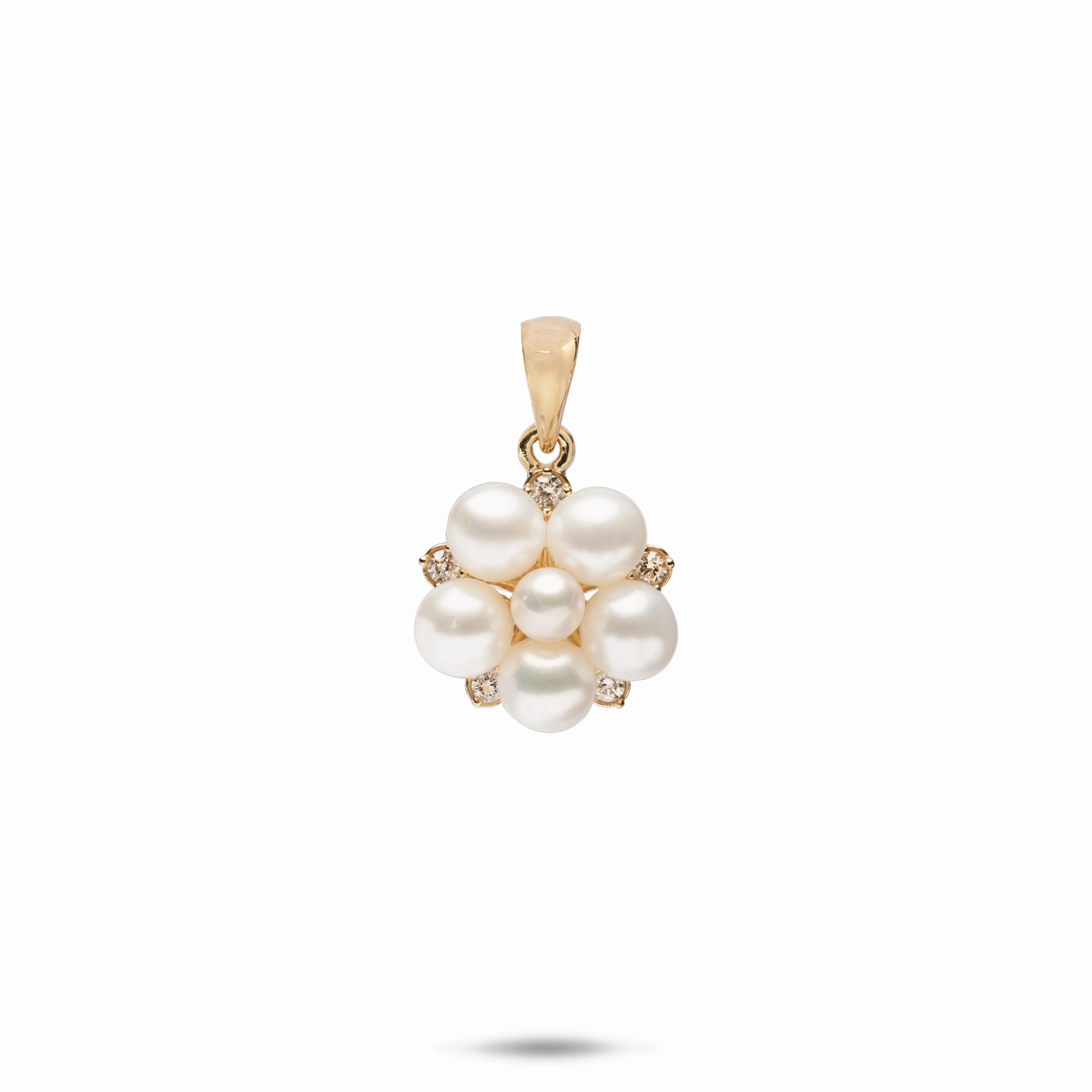 Tiny Bubbles Freshwater White Pearl Pendant in Gold with Diamonds Balanced Design