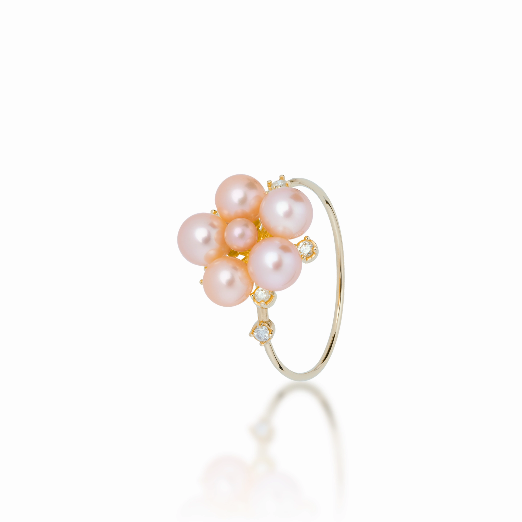 Tiny Bubbles Peach Freshwater Pearl Ring in Gold with Diamonds Precious Stones
