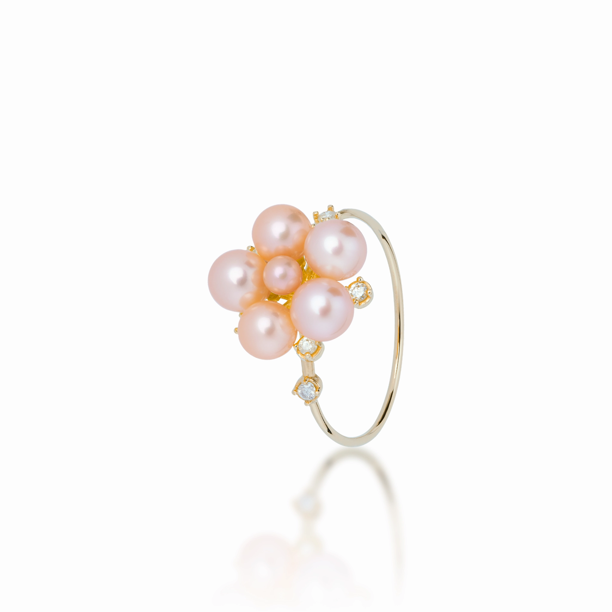 Artistic Form Tiny Bubbles Peach Freshwater Pearl Ring in Gold with Diamonds