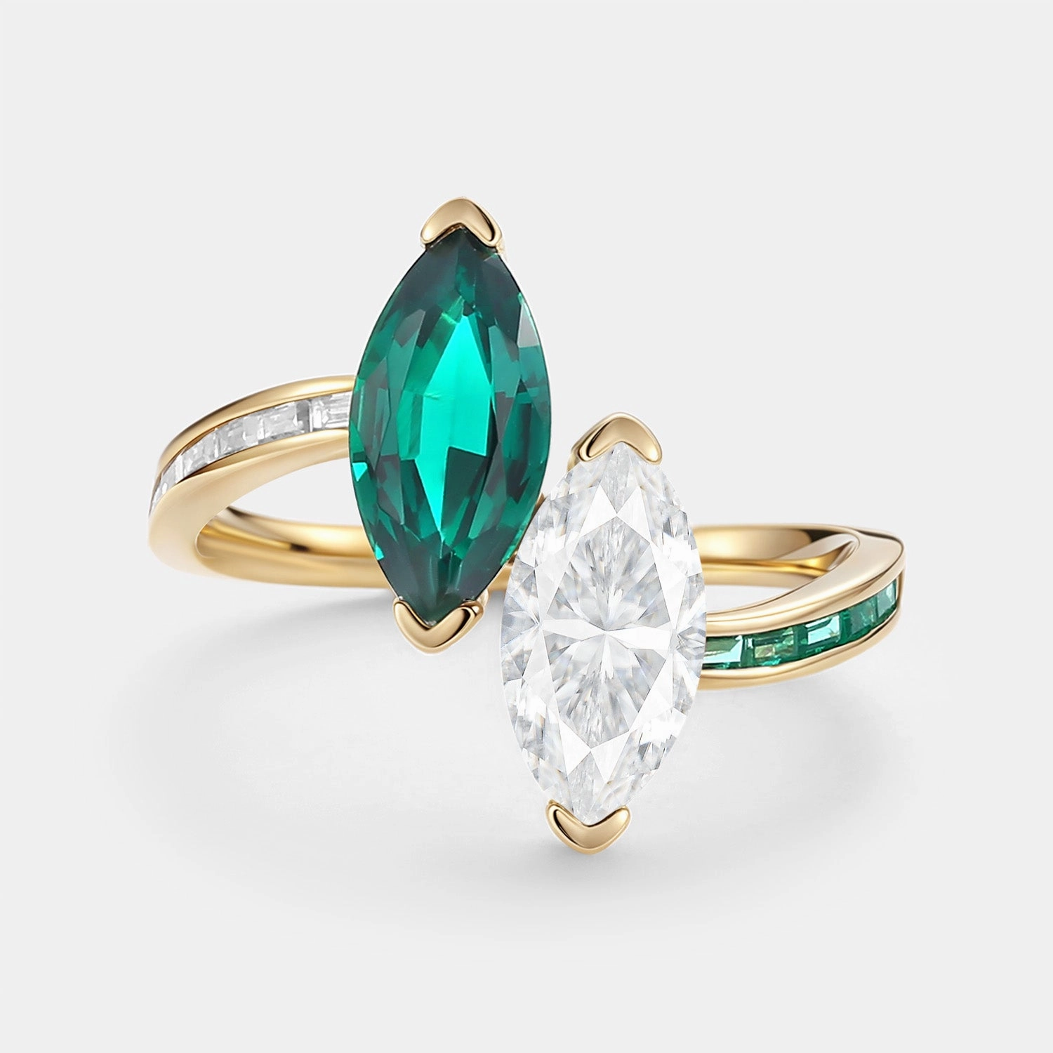 Creative Finish Toi Et Moi Lab Emerald & Moissanite Engagement Ring - Dyad