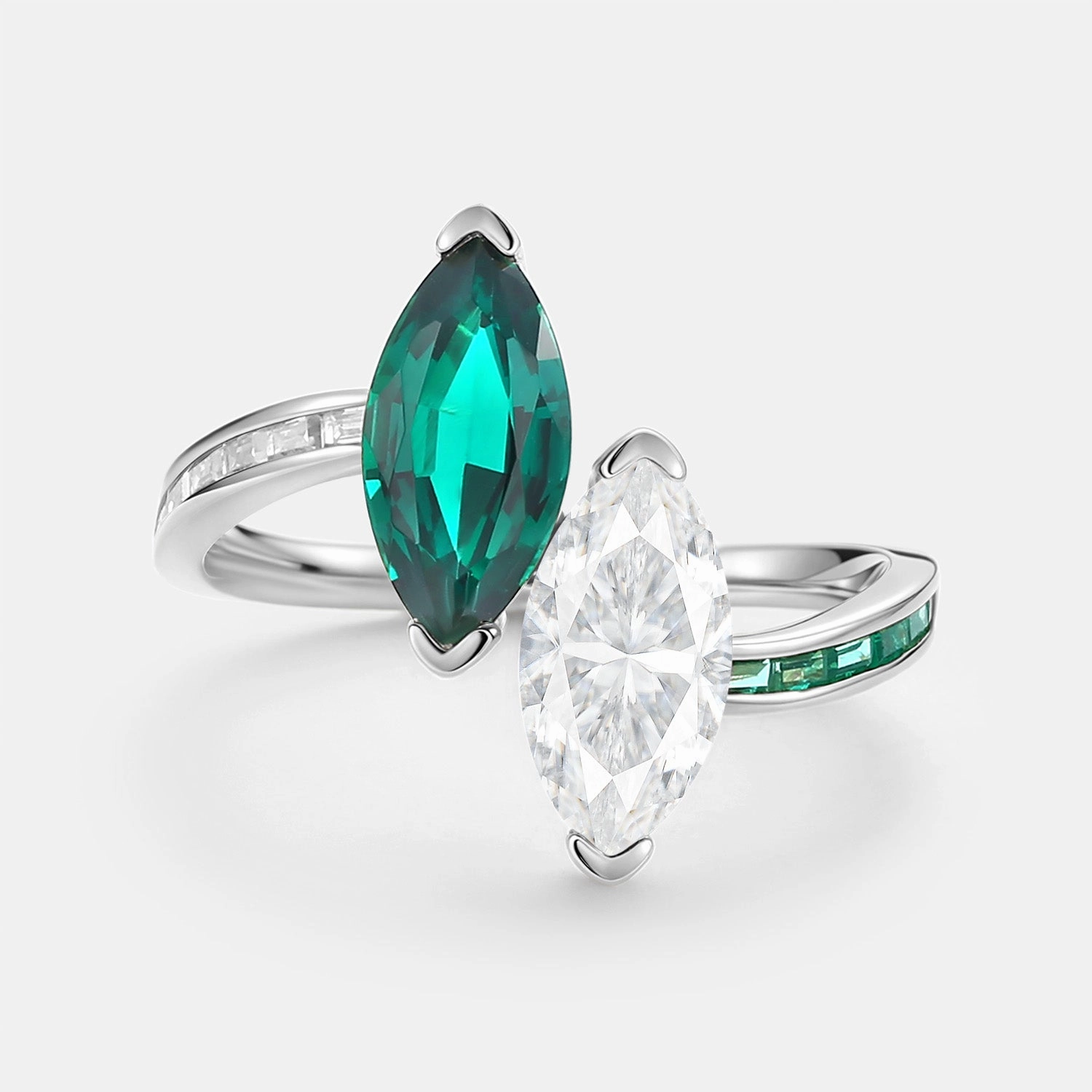 Toi Et Moi Lab Emerald & Moissanite Engagement Ring - Dyad Creative Match
