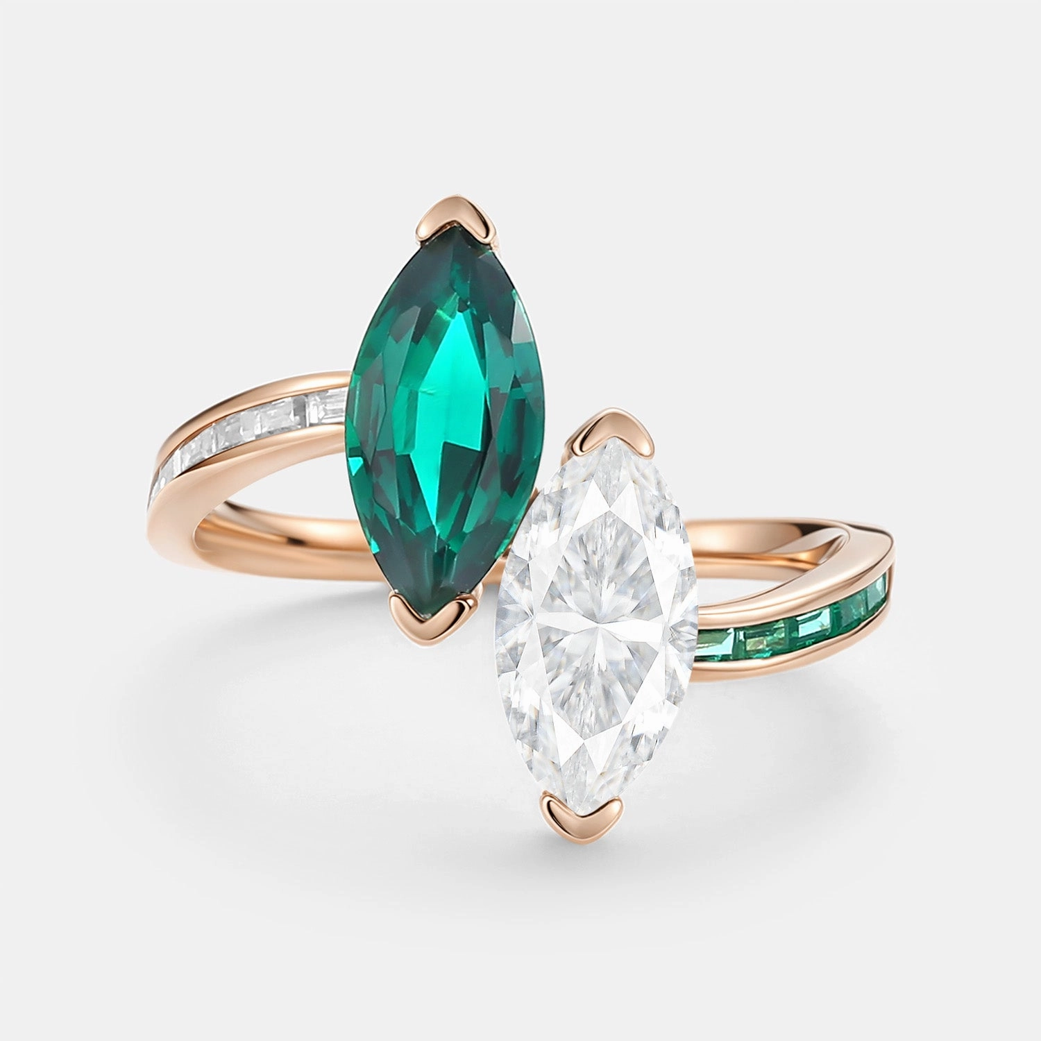 Refined Look Toi Et Moi Lab Emerald & Moissanite Engagement Ring - Dyad